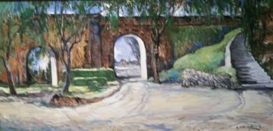***Mexico - Print - SOLD El Parque - $2345 SOLD 25x50 print on repainted canvas with copper frame : click to enlarge