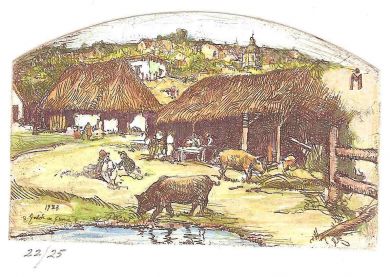 Etching - Ranchito (color) - 2"x 3.5": click to enlarge