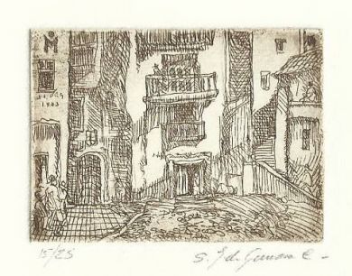 Etching - Spanish Village 1.5"x 2": click to enlarge