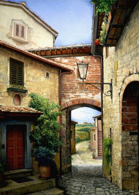ITALY - Tuscan Courtyard 70x50 - $39,000: click to enlarge