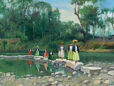 Mexico - Print - Women Crossing the River -  paper prints available: click to enlarge