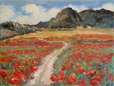 ITALY - Path through the Poppies 9x12 - $3000: click to enlarge