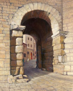***Italy - Print - Volterra - 30x24 framed canvas in wine colored frame $1390 . paper prints available: click to enlarge