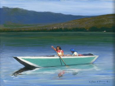 Mexico - Print - Women in Boat - 0 canvas available - may be ordered - paper prints available: click to enlarge